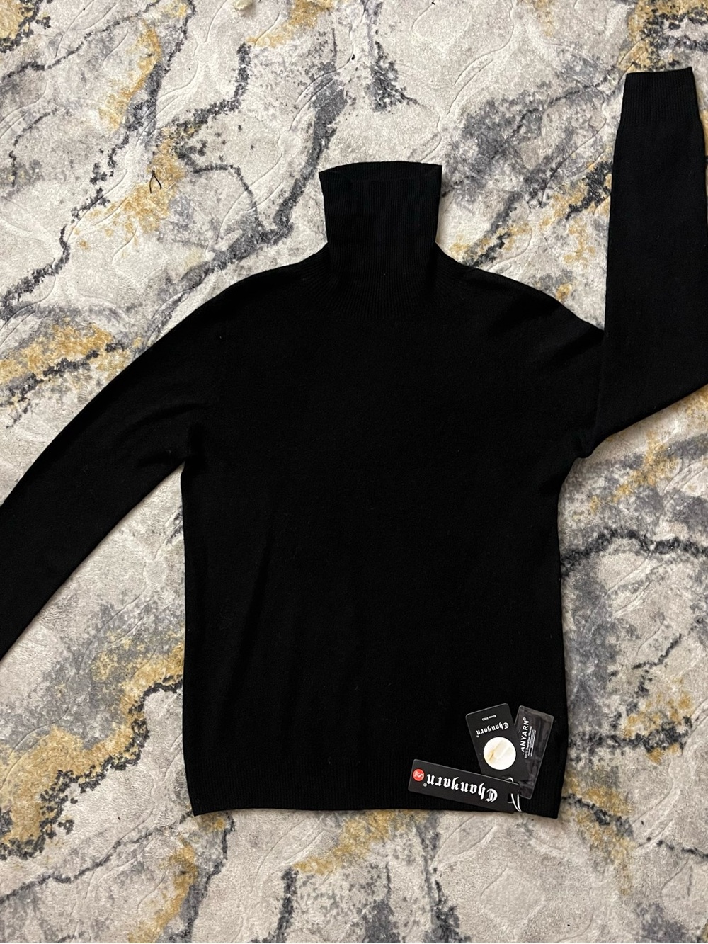 Black Turtleneck Sweater - Lightweight Ribbed Neck  100% Superfine Merino Wool